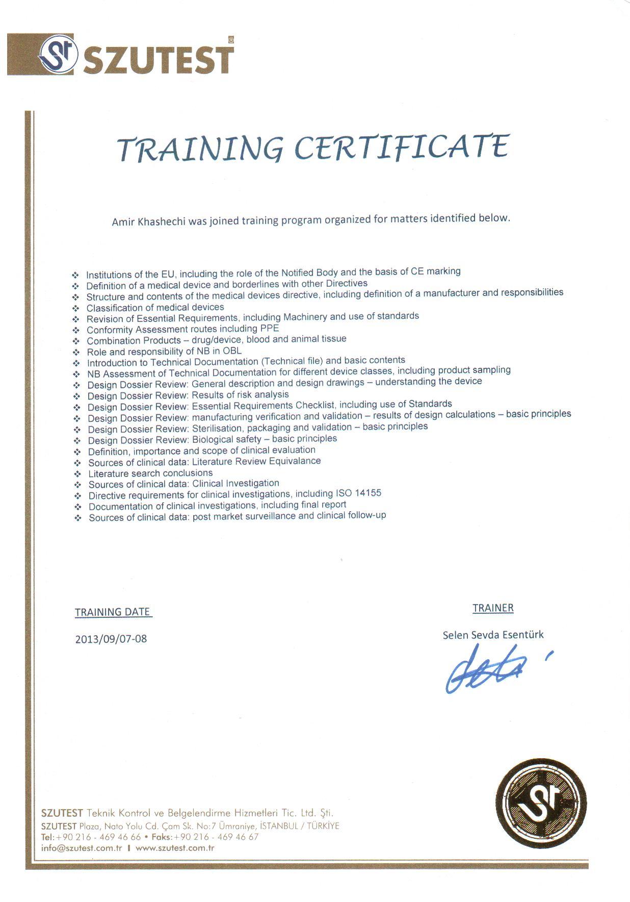 CE Training Certificate